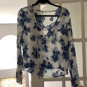 Blue and white floral top